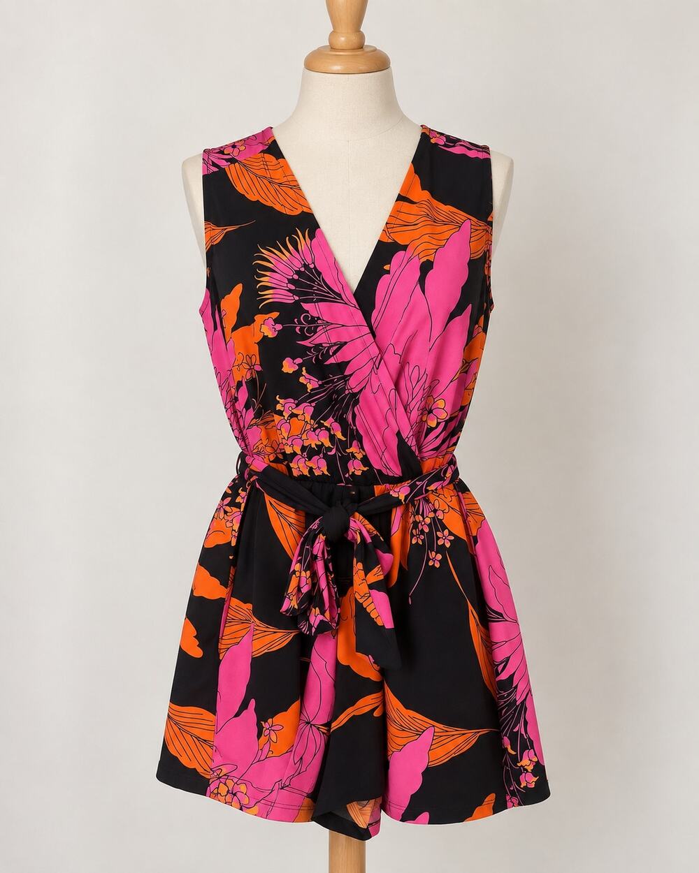 Julie Brown NYC Annabel Romper S Pink Orange Tropical Floral Belted